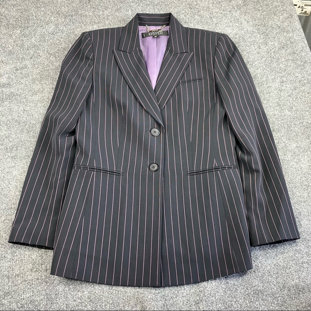 Kasper blazer Pinstripe Career Business 2 Button Jacket black ‎ Sz 2P